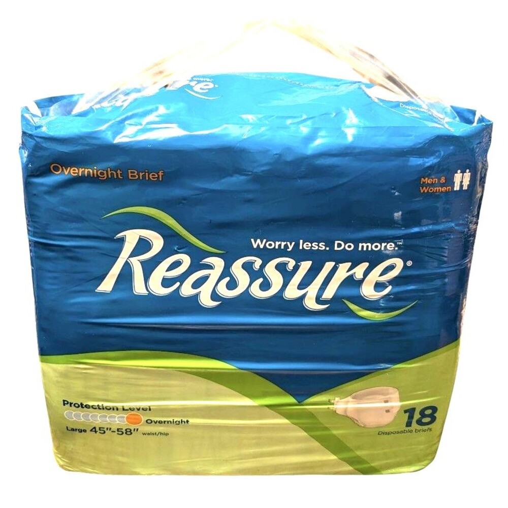 Reassure Overnight Incontinence Adult Briefs Size LARGE 18 COUNT New